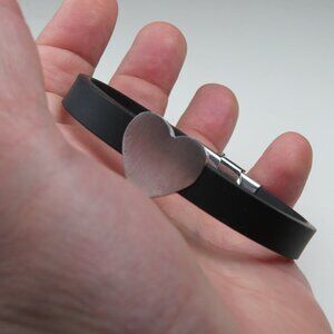 $150 ID Bracelet Heart  St. Steel & Rubber Black